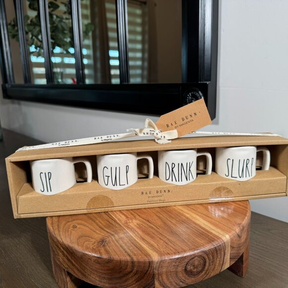 Rae Dunn Espresso Mug Set (4) — SIP • GULP • DRINK • SLURP  (NIB) - Picture 2 of 8